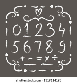 Sketch chalk set. Hand drawn numbers design, back to school style.