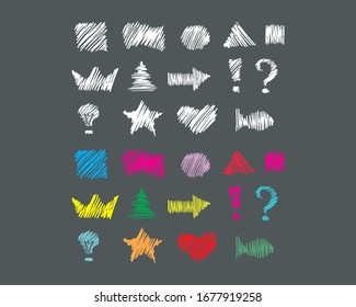 Skizzenhalterung mit Doodle-Vektorillustration handgezeichnete Elemente Herzsternenkrone 