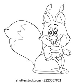 sketch, character of a crazy squirrel with big eyes, coloring book, isolated object on white background, cartoon illustration, vector, eps