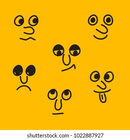 Sketch of character with different facial expressions. Eyes, mouth and nose of cartoon man isolated. Sadness, joy, different emotions. Set vector illustration