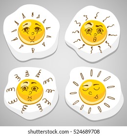 Sketch characters with fried eggs emotions. Emoji vector illustration