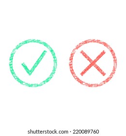 sketch of check marks in circles. isolated on white background. modern vector illustration