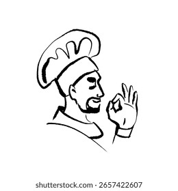 Chef de esboço com chapéu. Desenhado à mão vintage ilustração vetor isolado no fundo branco