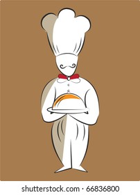 sketch of a chef with tray