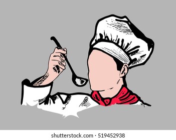 Sketch of chef wearing traditional toques in cartoon style.