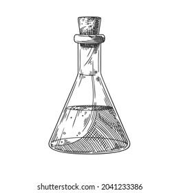 Laboratory equipment sketch hand drawn glass flask