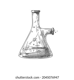 Sketch of a chemical laboratory object. Pharmaceutical flasks, beakers and test tubes. Discovery and chemistry symbol.