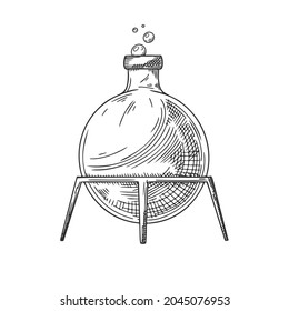 Sketch of a chemical laboratory object. Pharmaceutical flasks, beakers and test tubes. Discovery and chemistry symbol.