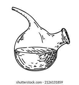 Sketch Of A Chemical Laboratory Object. Pharmaceutical Flasks, Beakers And Test Tubes. Scientific Distillation Lab Glass Icon. Discovery And Chemistry Symbol.