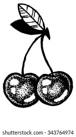 Sketch of cherries in style of dot work