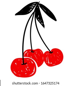 Sketch cherry isolated on a white background. Hand drawn berry element for design. vector illustration.