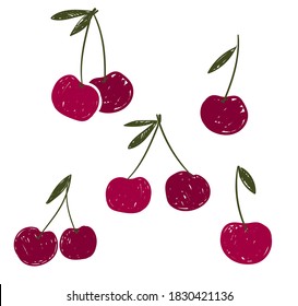 Sketch cherry isolated on a white background berry graphic decorative elements vector illustration