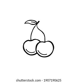 Sketch of cherry on white background. Hand-drawn, vector, flat design. Doodle style.