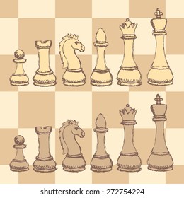 Sketch chess figure in vintage style, vector