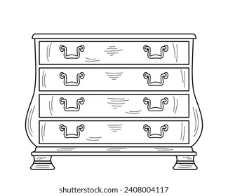 Esbozo de una cómoda, cómoda. Diseño de muebles para almacenamiento. Vector aislado