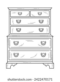 Sketch of a chest of drawers, dresser. Design piece of furniture for storage. Isolated vector