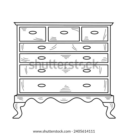 Sketch of a chest of drawers, dresser. Design piece of furniture for storage. Isolated vector