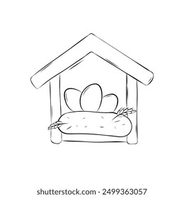 Sketch chicken nest with eggs. Simple vector illustration in doodle style.