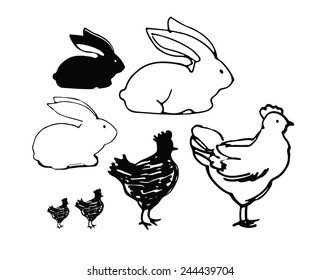 sketch of chickens and rabbits