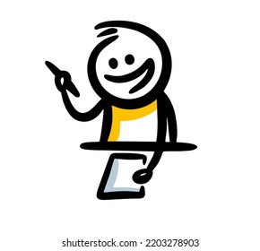 Sketch of child character filling tes in school. Vector hand drawn illustration of study man.