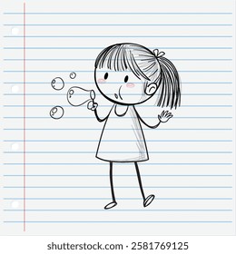 Sketch of a child joyfully blowing bubbles