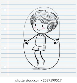 Sketch of a child joyfully skipping rope