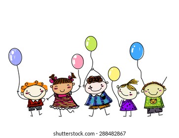 sketch children with balloons
