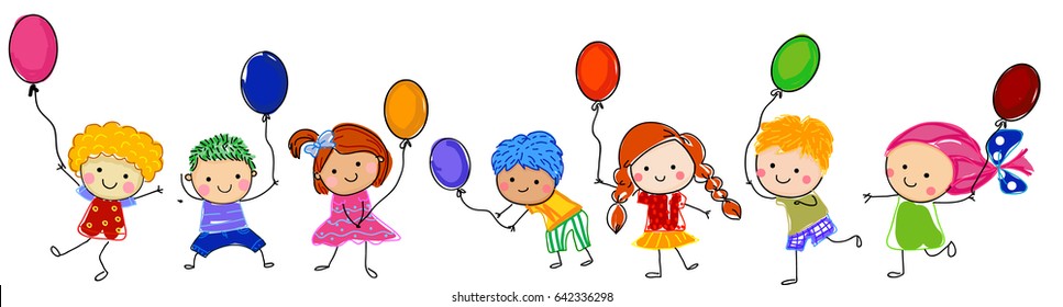 Esbozar niños con globos