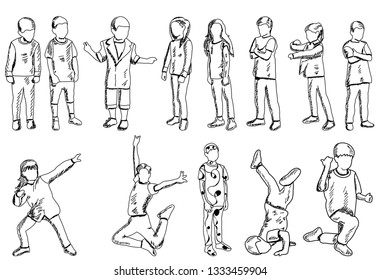  sketch, children dance, set, collection