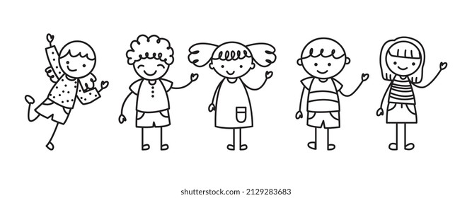 sketch children set isolated over white background. vector illustration