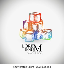 Sketch children's multicolored cubes. Vector illustration