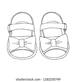 Sketch of children's sandals for girls. Vector illustration.