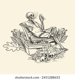 Sketch of a chill skeleton on chair 
