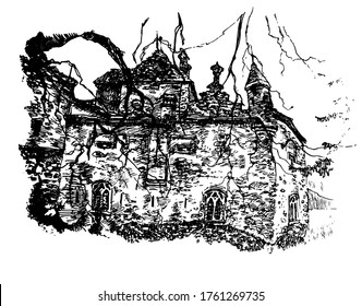 Esbozo del castillo de Chillon. Ilustración de dibujo manual.