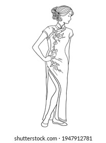 Sketch of Chinese queen for children and Adult coloring book. Hand drawn vector illustration