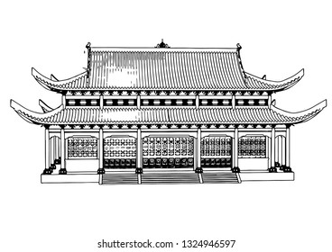 sketch of chinese temple vector