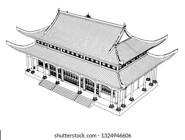 sketch of chinese temple vector