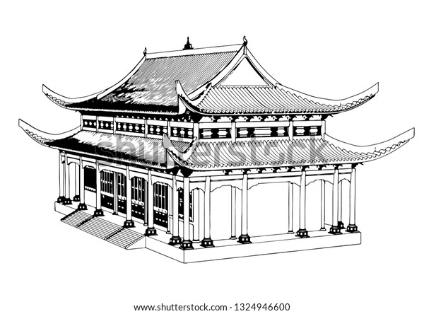 Sketch Chinese Temple Vector 스톡 벡터(로열티 프리) 1324946600