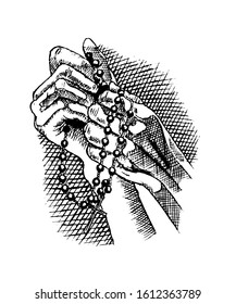 Sketch of christian hand praying for god. Hand drawn design vector illustration.