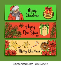 Sketch Christmas banner in vintage style, vector