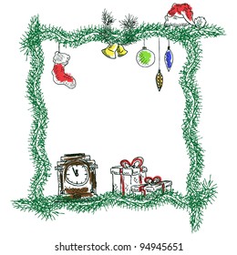 Sketch christmas frame, vector illustration, eps10