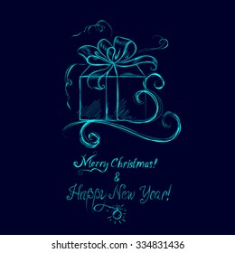 sketch of a Christmas gift, greeting, vector eps 10