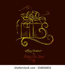 sketch of a Christmas gift, greeting, vector eps 10