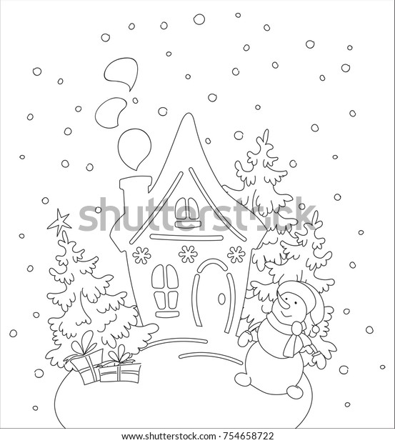 Sketch Christmas House Snowman New Year Stock Vector (Royalty Free ...