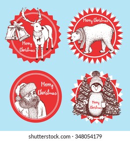 Sketch Christmas icons in vintage style, vector