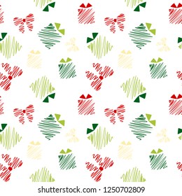 Sketch Christmas pattern with gift box and bow