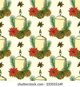 Sketch Christmas pattern in vintage style, vector