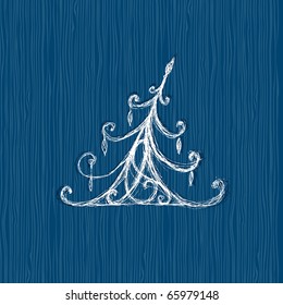 Sketch of christmas pine on wooden background