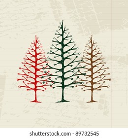 Sketch of christmas pines on sheet for your design