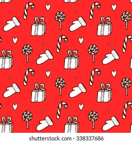 Sketch Christmas seamless pattern in vintage style, vector
